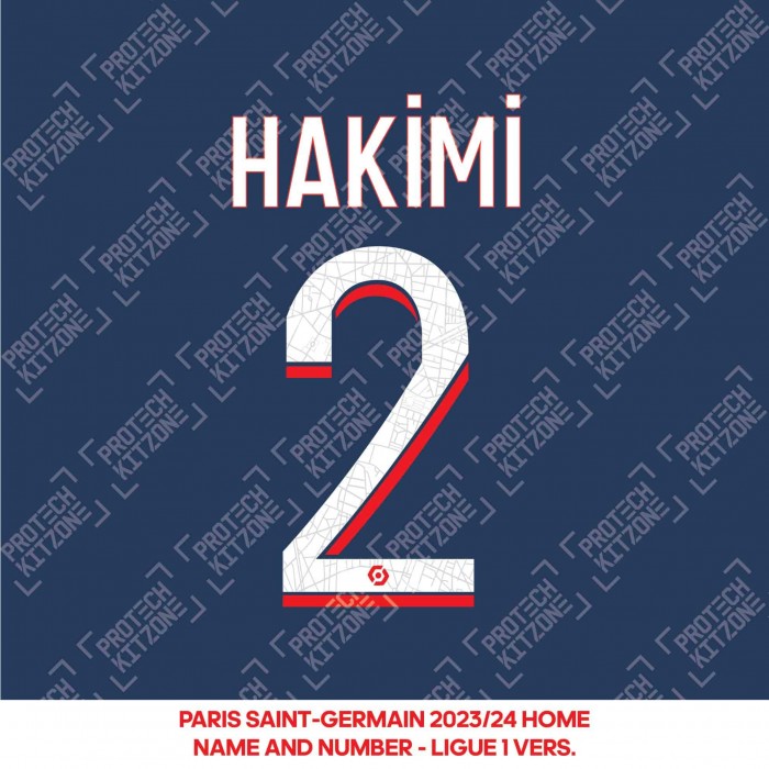 Hakimi 2 - Official Paris Saint-Germain 2023/24 Home Name and Number (Ligue 1 Version) 