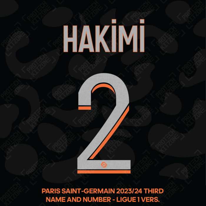 Hakimi 2 - Official Paris Saint-Germain 2023/24 Third Name and Number (Ligue 1 Version) 