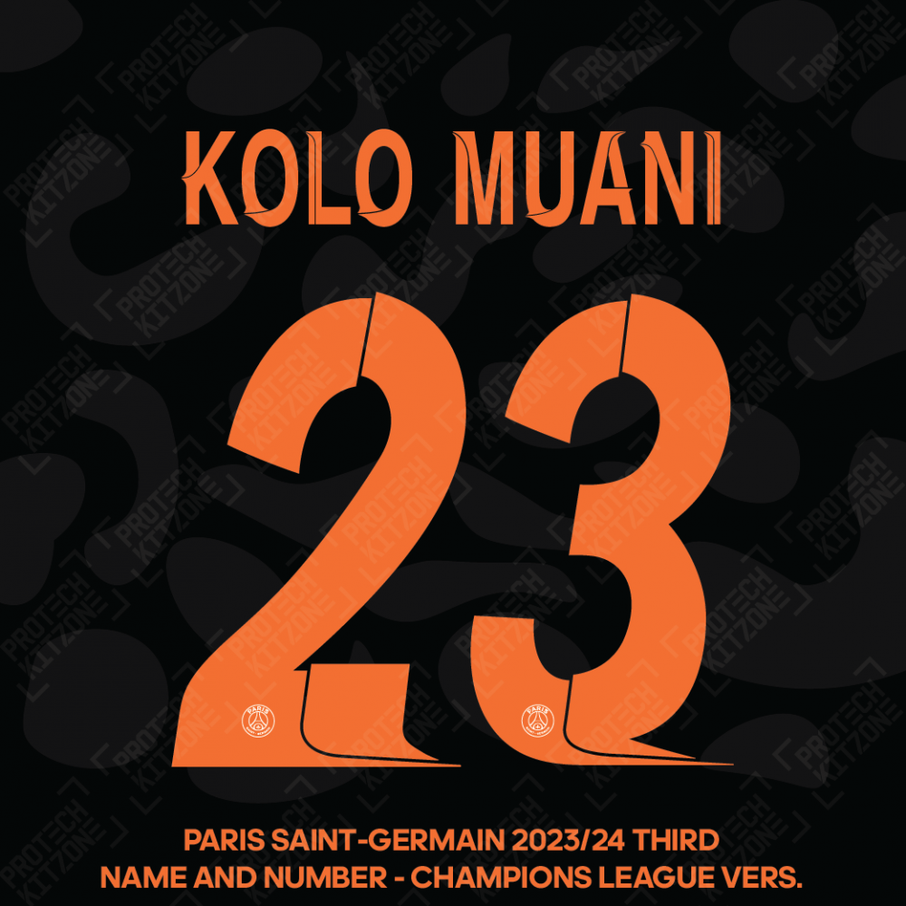 Kolo Muani 23 - Official Paris Saint-Germain 2023/24 Third Name and Number (UCL Version) 