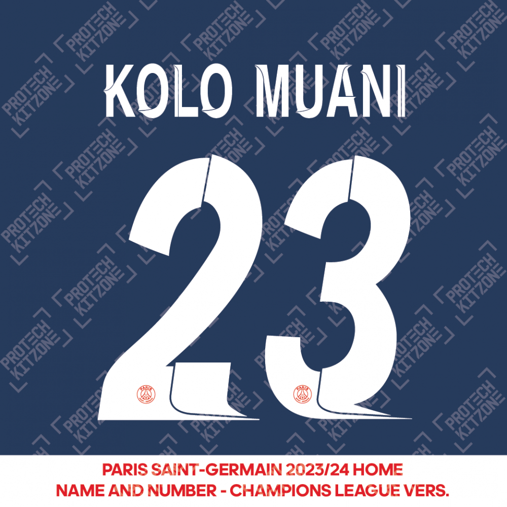 Kolo Muani 23 - Official Paris Saint-Germain 2023/24 Home Name and Number (UCL Version) 