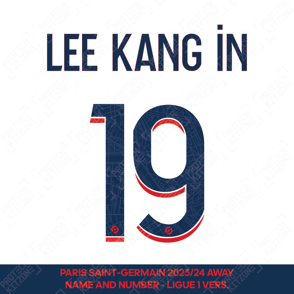 Lee Kang In 19 - Official Paris Saint-Germain 2023/24 Away Name and Number (Ligue 1 Version) Lee Kang In 19 - Official Paris Saint-Germain 2023/24 Away Name and Number (Ligue 1 Version)