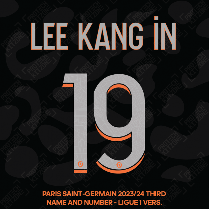 Lee Kang In 19 - Official Paris Saint-Germain 2023/24 Third Name and Number (Ligue 1 Version) 