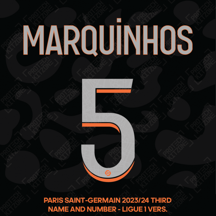 Marquinhos 5 - Official Paris Saint-Germain 2023/24 Third Name and Number (Ligue 1 Version) 