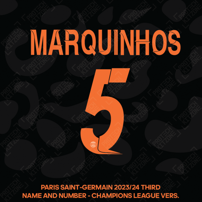 Marquinhos 5 - Official Paris Saint-Germain 2023/24 Third Name and Number (UCL Version) 