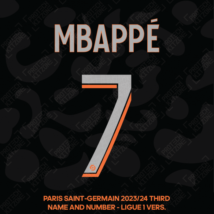 Mbappe 7 - Official Paris Saint-Germain 2023/24 Third Name and Number (Ligue 1 Version) 