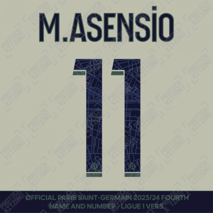 M. Asensio 11 - Official Paris Saint-Germain 2023/24 Fourth Name and Number (Ligue 1 Version) 