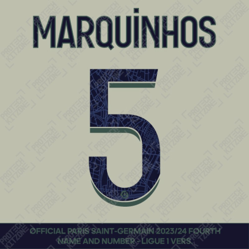 Marquinhos 5 - Official Paris Saint-Germain 2023/24 Fourth Name and Number (Ligue 1 Version) 