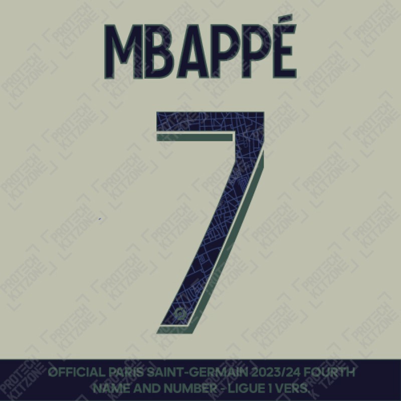 Mbappe 7 - Official Paris Saint-Germain 2023/24 Fourth Name and Number (Ligue 1 Version) 
