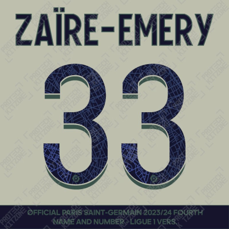 Zaire-Emery 33 - Official Paris Saint-Germain 2023/24 Fourth Name and Number (Ligue 1 Version) 