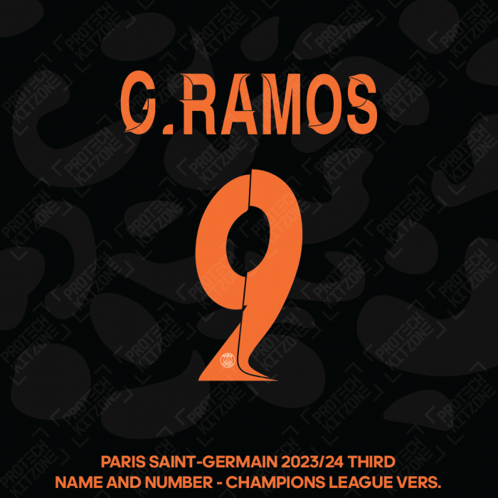 G. Ramos 9 - Official Paris Saint-Germain 2023/24 Third Name and Number (UCL Version) 