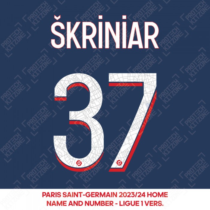 Škriniar 37 - Official Paris Saint-Germain 2023/24 Home Name and Number (Ligue 1 Version) 