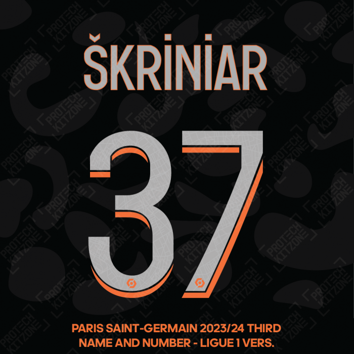 Skriniar 37 - Official Paris Saint-Germain 2023/24 Third Name and Number (Ligue 1 Version) 