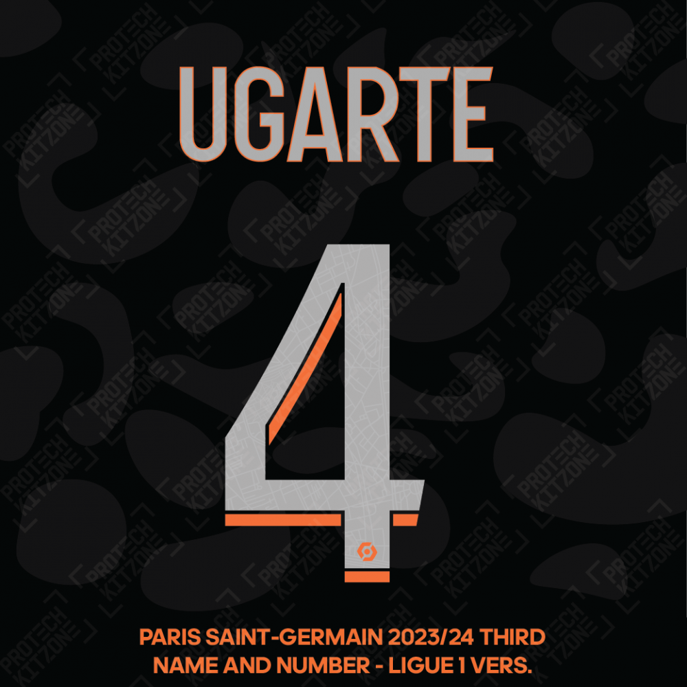 Ugarte 4 - Official Paris Saint-Germain 2023/24 Third Name and Number (Ligue 1 Version) Ugarte 4 - Official Paris Saint-Germain 2023/24 Third Name and Number (Ligue 1 Version)