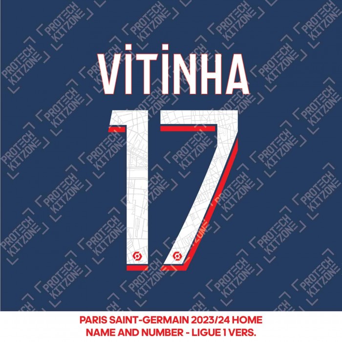 Vitinha 17 - Official Paris Saint-Germain 2023/24 Home Name and Number (Ligue 1 Version) 