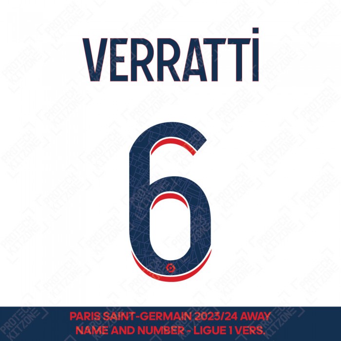 Verratti 6 - Official Paris Saint-Germain 2023/24 Away Name and Number (Ligue 1 Version) 