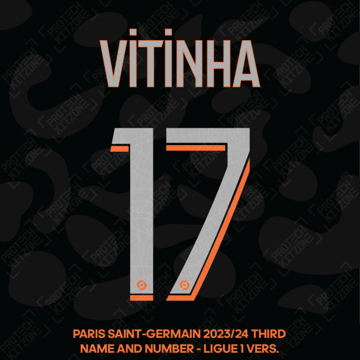 Vitinha 17 - Official Paris Saint-Germain 2023/24 Third Name and Number (Ligue 1 Version) 