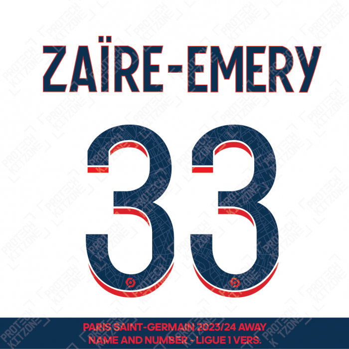 Zaire-Emery 33 - Official Paris Saint-Germain 2023/24 Away Name and Number (Ligue 1 Version) 