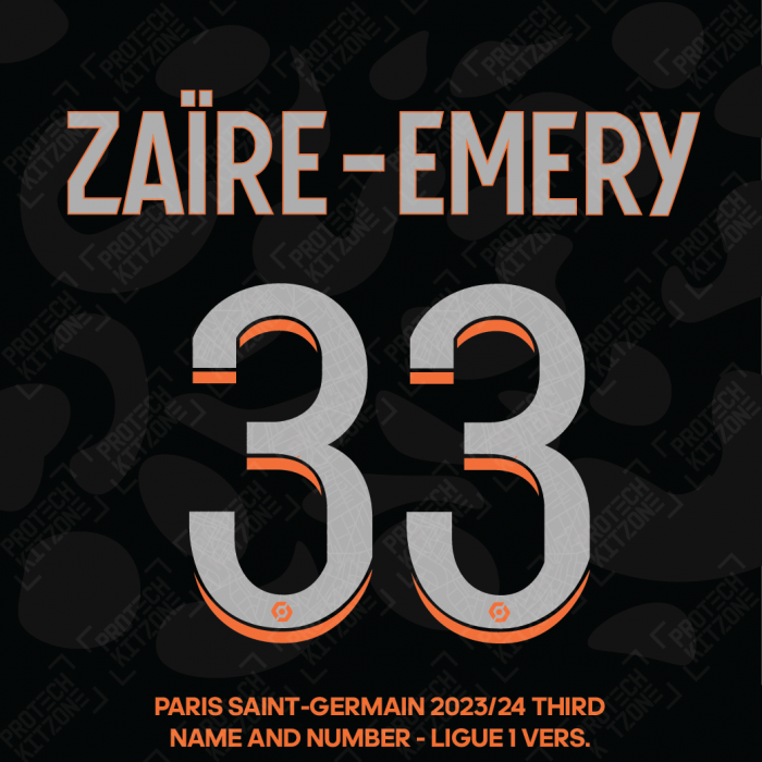 Zaire-Emery 33 - Official Paris Saint-Germain 2023/24 Third Name and Number (Ligue 1 Version) 
