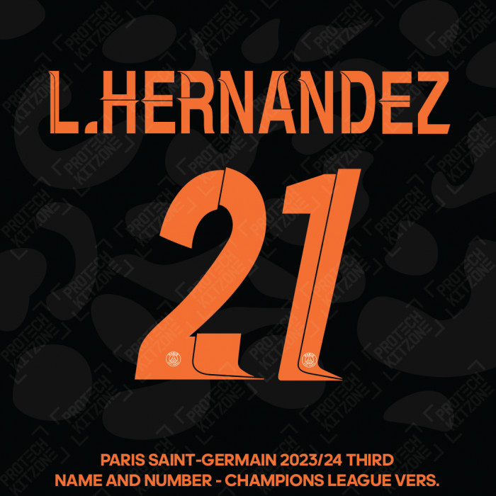 L.Hernandez 21 - Official Paris Saint-Germain 2023/24 Third Name and Number (UCL Version) 