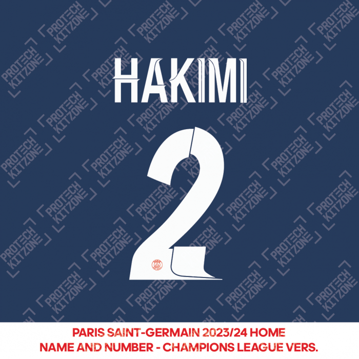 Hakimi 2 - Official Paris Saint-Germain 2023/24 Home Name and Number (UCL Version) 