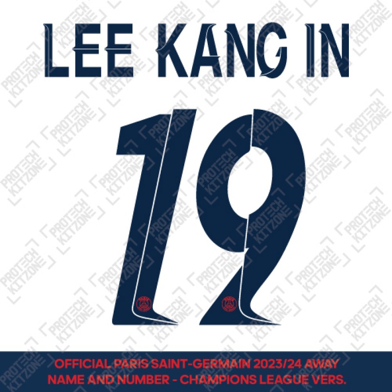 Lee Kang In 19 - Official Paris Saint-Germain 2023/24 Away Name and Number (Champions League Version) 