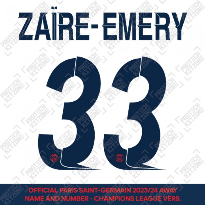 Zaire-Emery 33 - Official Paris Saint-Germain 2023/24 Away Name and Number (Champions League Version) 