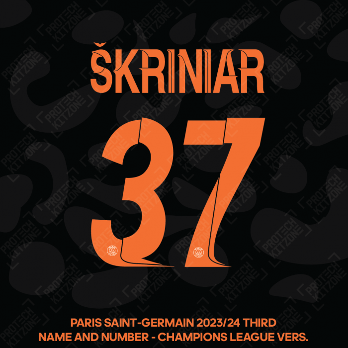 Skriniar 37 - Official Paris Saint-Germain 2023/24 Third Name and Number (UCL Version) 