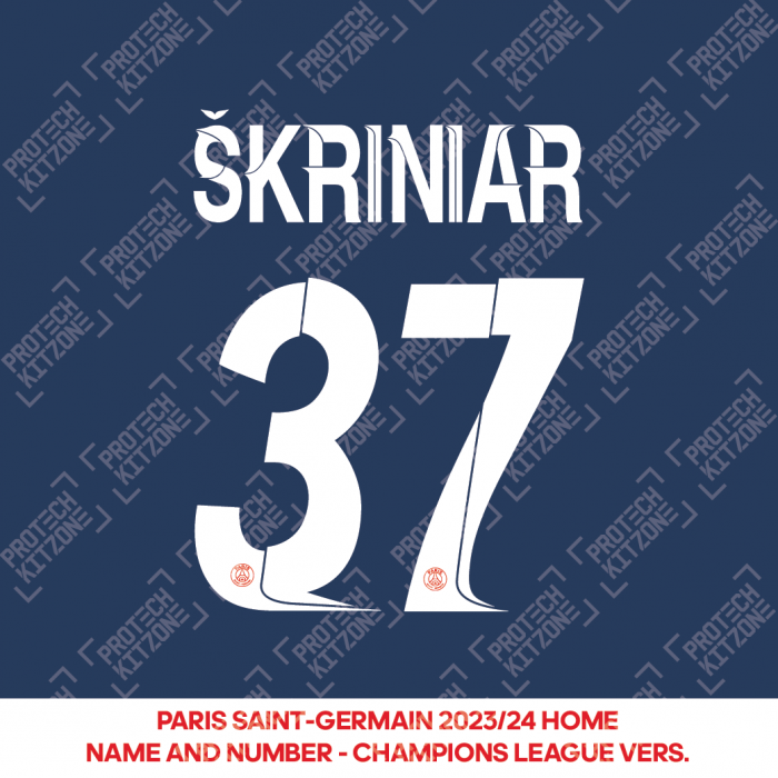 Skriniar 37 - Official Paris Saint-Germain 2023/24 Home Name and Number (UCL Version) 