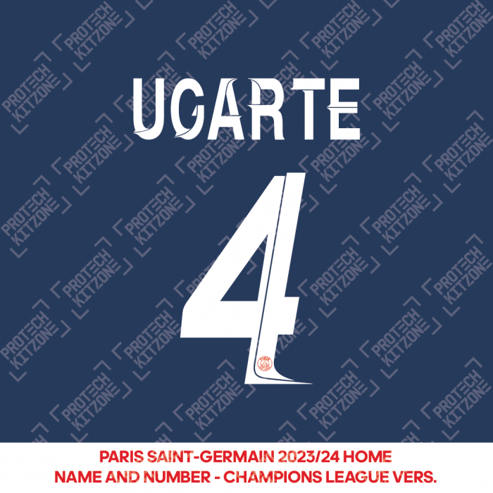 Ugarte 4 - Official Paris Saint-Germain 2023/24 Home Name and Number (UCL Version) 