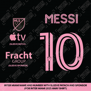 Messi 10 + MLS Sleeve Patch + Apple TV + FRACHT Group (Inter Miami 2023/25 Away Shirt Printing Set) 