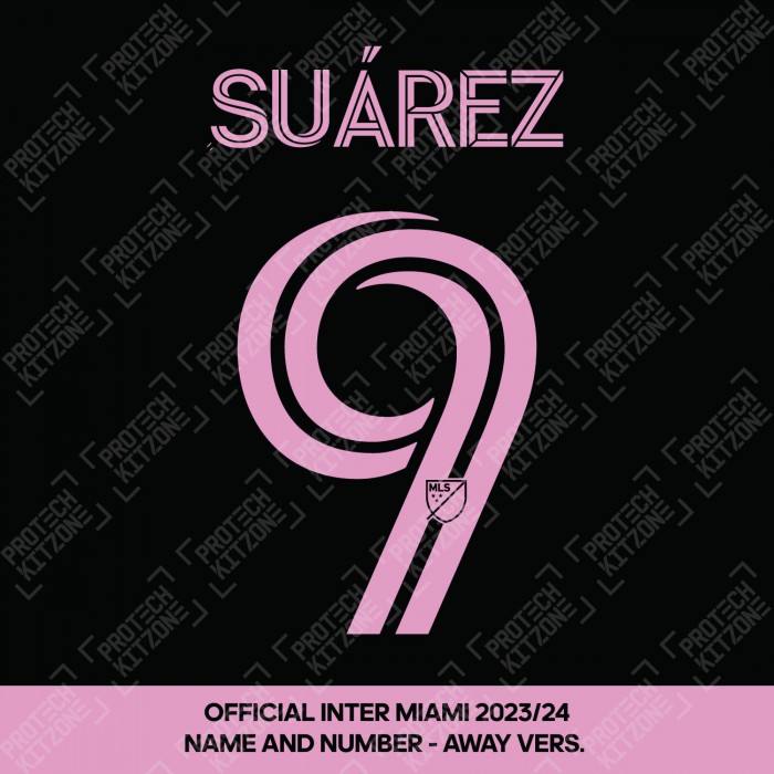 Suárez 9 - Official Inter Miami CF 2023/24 Away Shirt Name and Number (Pink) 
