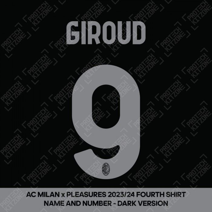 Giroud 9 (Official AC Milan x Pleasures 2023/24 Fourth Club Name and Numbering - Dark Version) 