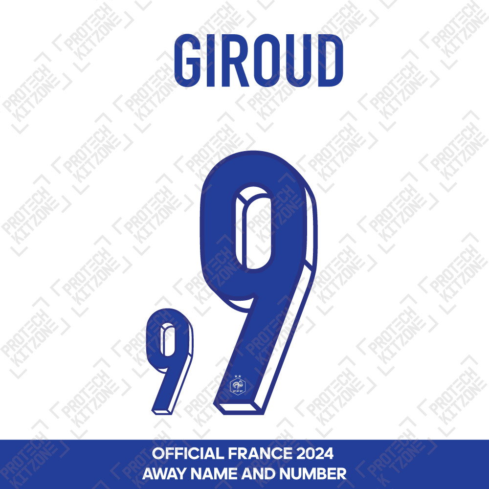 Giroud 9 - Official France 2024 Away Name and Numbering Giroud 9 - Official France 2024 Away Name and Numbering