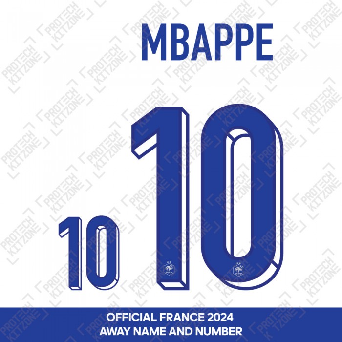 Mbappe 10 - Official France 2024 Away Name and Numbering