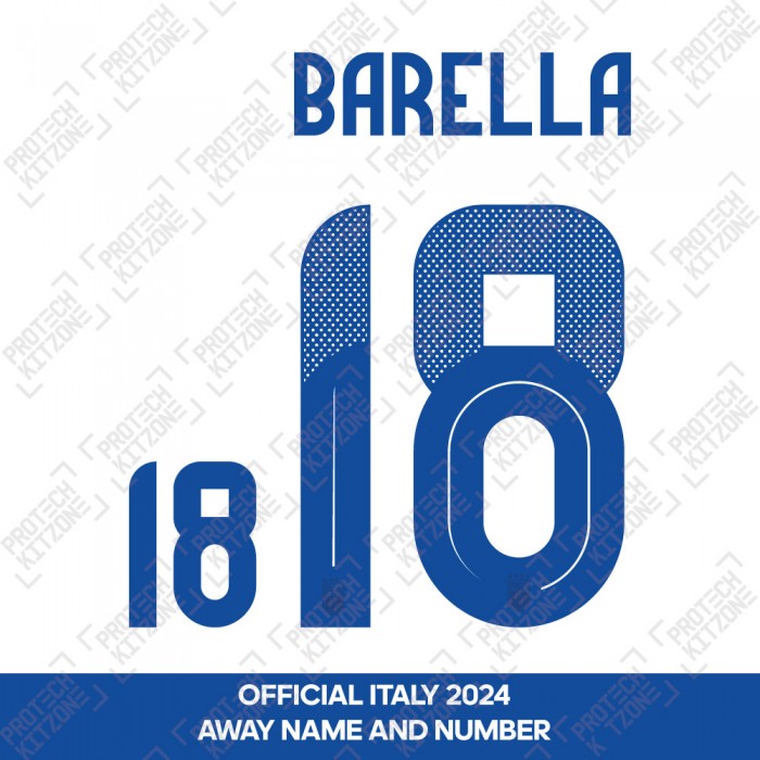 Barella 18 - Official Italy 2024 Away Name and Numbering 