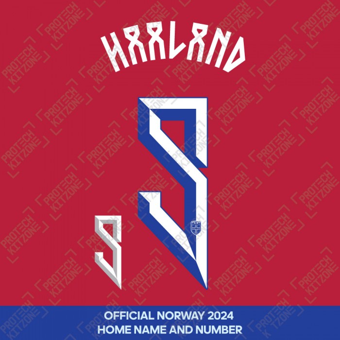 Haaland 9 - Official Norway 2024 Home Name and Numbering 