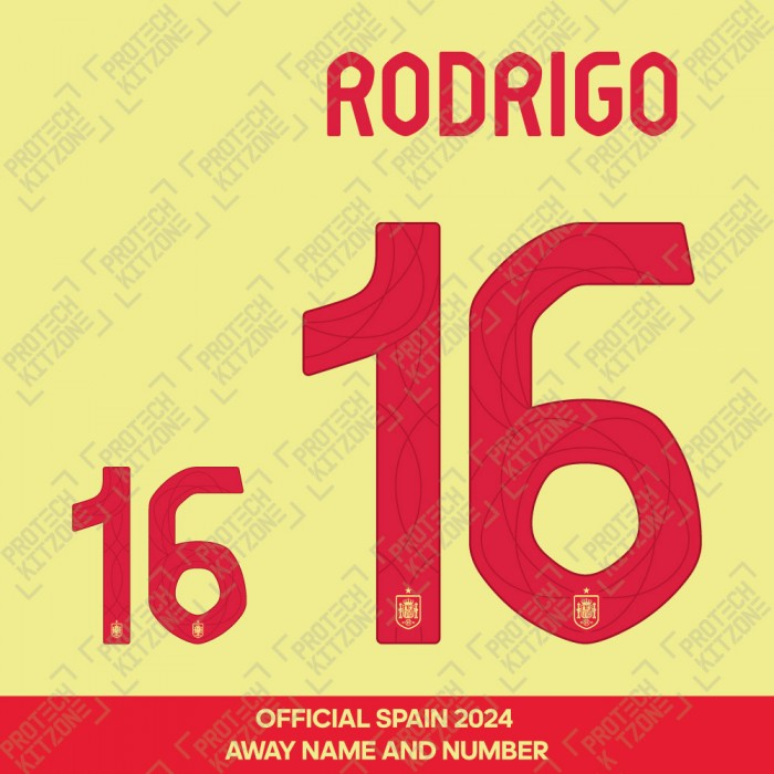 Rodrigo 16 - Official Spain 2024 Away Name and Numbering 