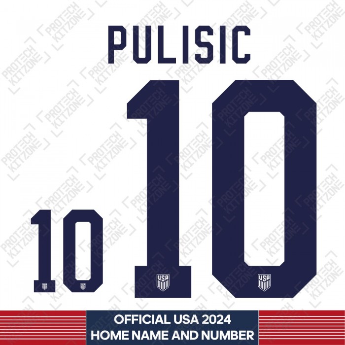 Pulisic 10 - Official USA 2024 Home Name and Numbering 