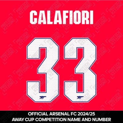 Calafiori 33 - Official Arsenal 2024/26 Home Club Name and Numbering
