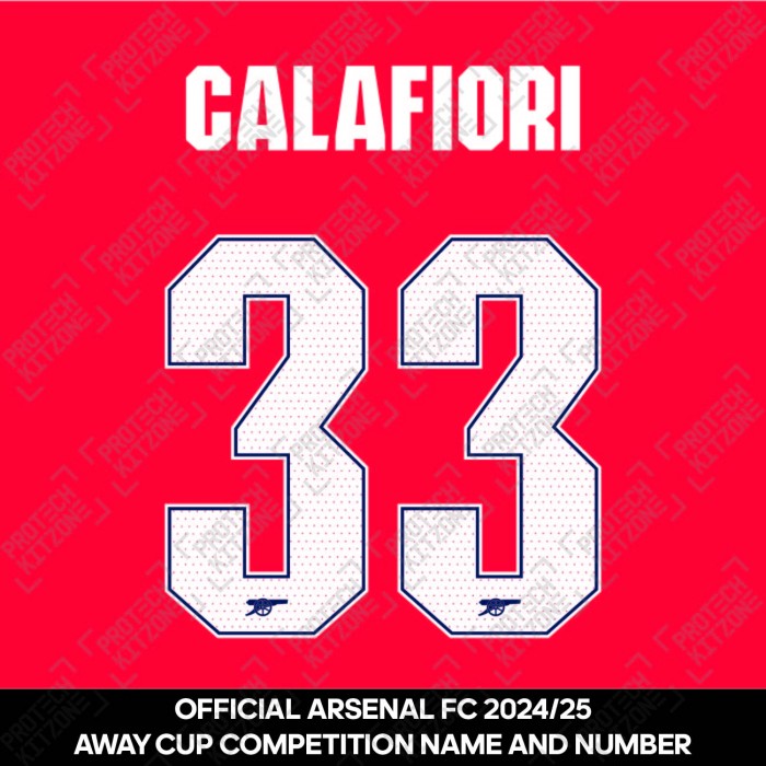 Calafiori 33 - Official Arsenal 2024/26 Home Club Name and Numbering
