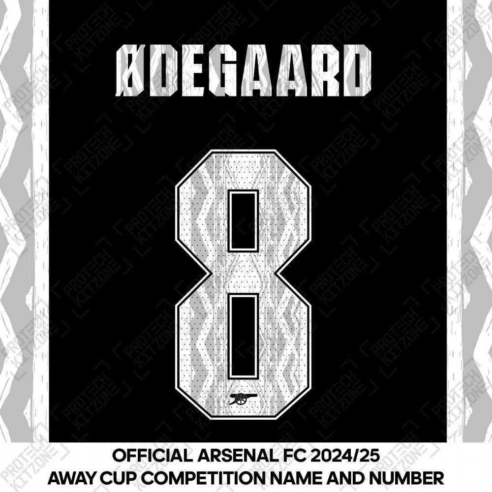 Jeu De Noms Et Patchs Pour Maillot Arsenal Third 24/25 - Version UCL, Degaard8 - Neuf, Origine Thaïlande