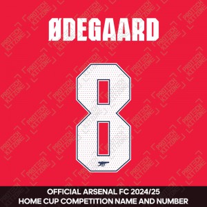 Ødegaard 8 - Official Arsenal 2024/26 Home Club Name and Numbering