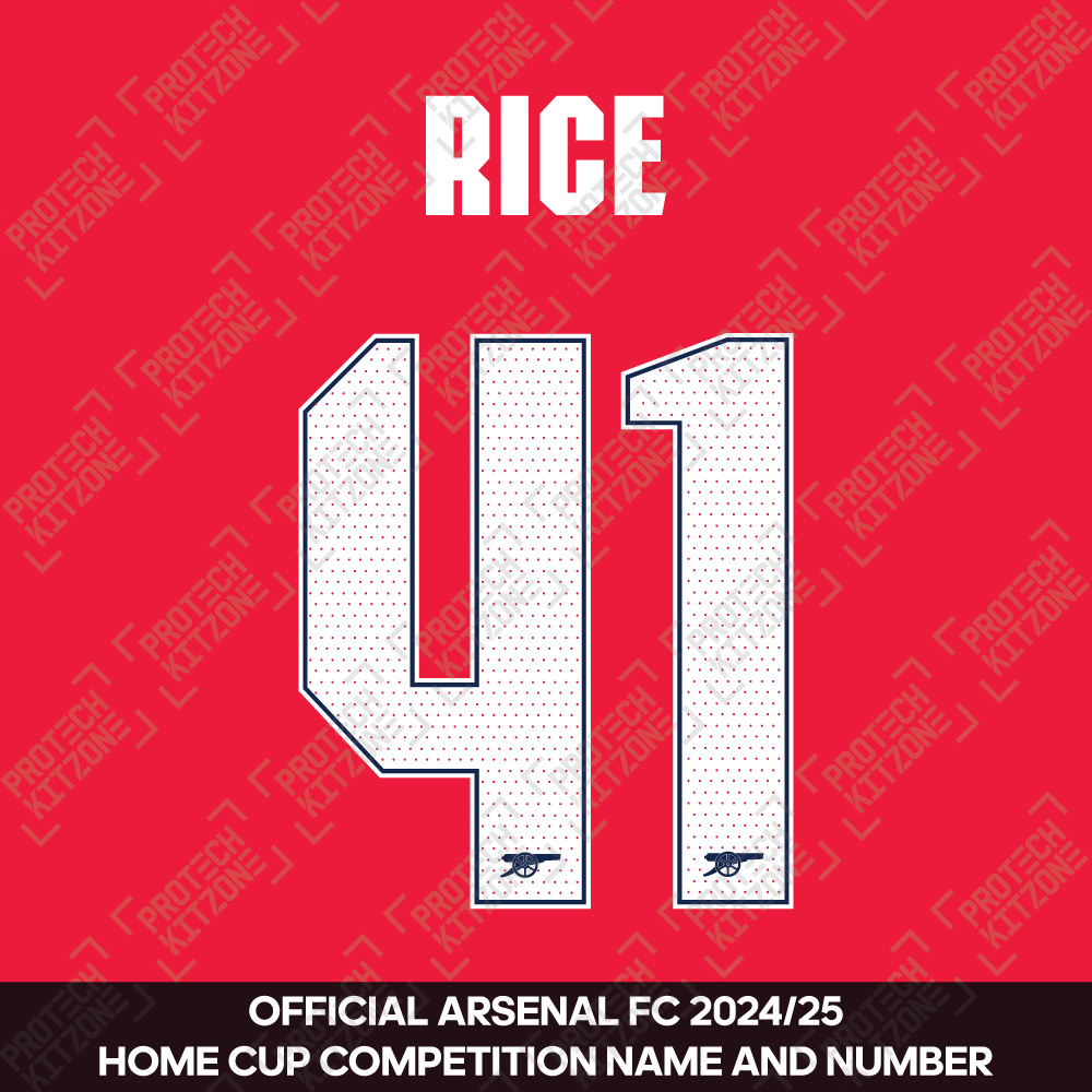 Rice 41 Official Arsenal 2024/26 Home Club Name and Numbering