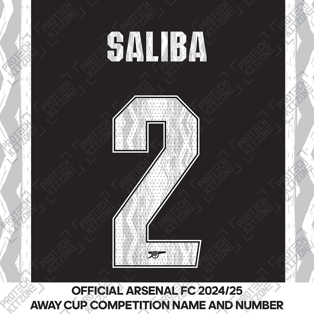 Saliba 2 - Official Arsenal 2024/25 Away Club Name and Numbering Saliba 2 - Official Arsenal 2024/25 Away Club Name and Numbering
