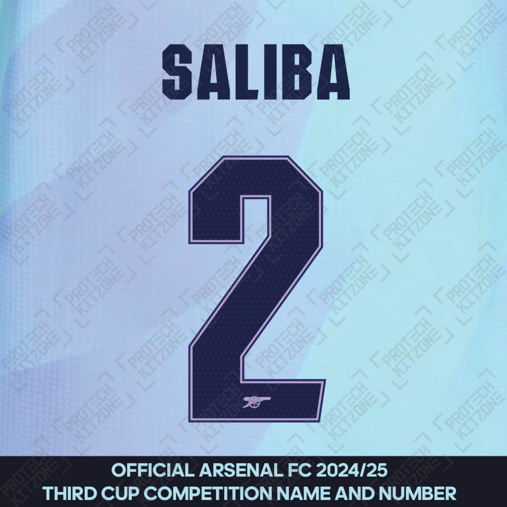 Saliba 2 - Official Arsenal 2024/25 Third Club Name and Numbering Saliba 2 - Official Arsenal 2024/25 Third Club Name and Numbering