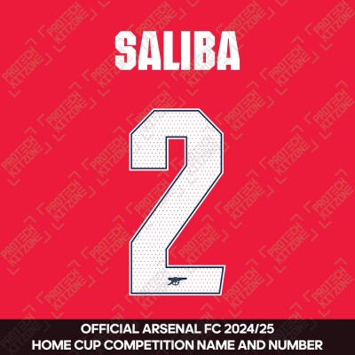 Saliba 2 - Official Arsenal 2024/26 Home Club Name and Numbering