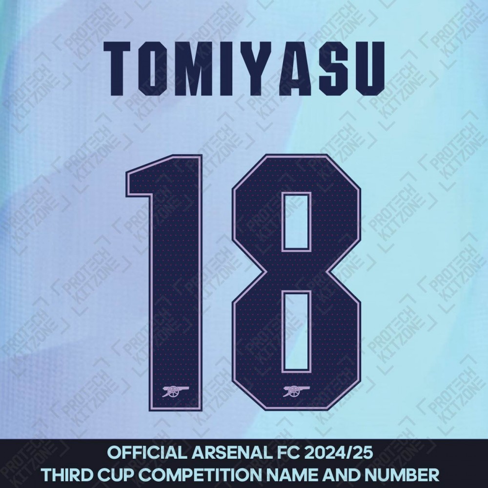 Tomiyasu 18 - Official Arsenal 2024/25 Third Club Name and Numbering Tomiyasu 18 - Official Arsenal 2024/25 Third Club Name and Numbering