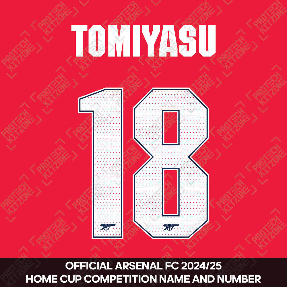 Tomiyasu 18 - Official Arsenal 2024/25 Home Club Name and Numbering Tomiyasu 18 - Official Arsenal 2024/25 Home Club Name and Numbering