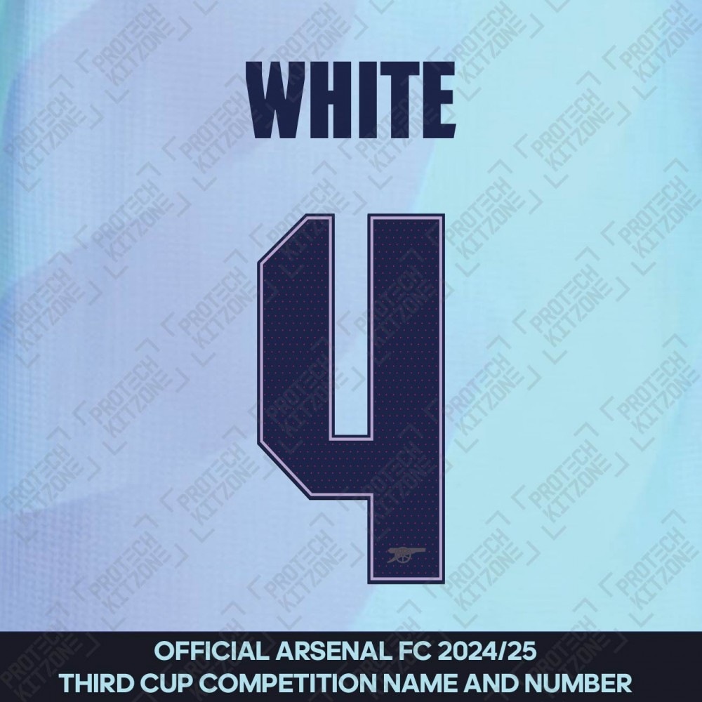 White 4 - Official Arsenal 2024/25 Third Club Name and Numbering White 4 - Official Arsenal 2024/25 Third Club Name and Numbering