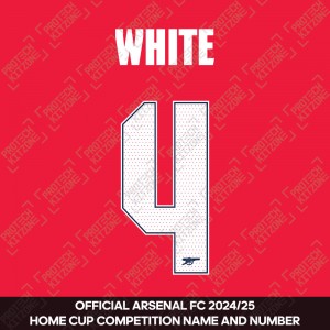White 4 - Official Arsenal 2024/26 Home Club Name and Numbering